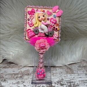 Barbie Pink Glittery Handle Mirror